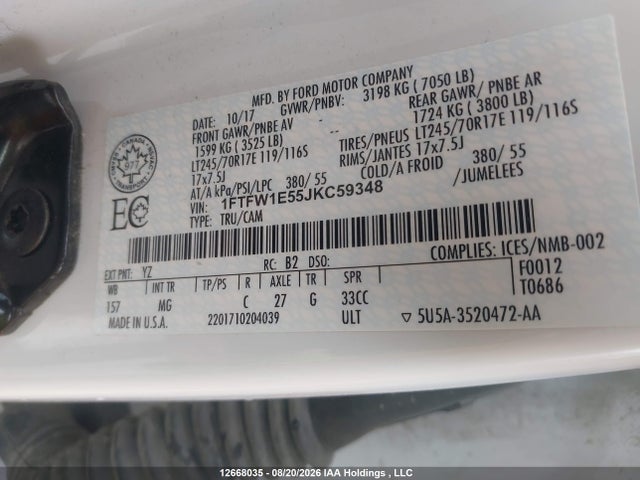 1FTFW1E55JKC59348 Ford F150 Supercrew