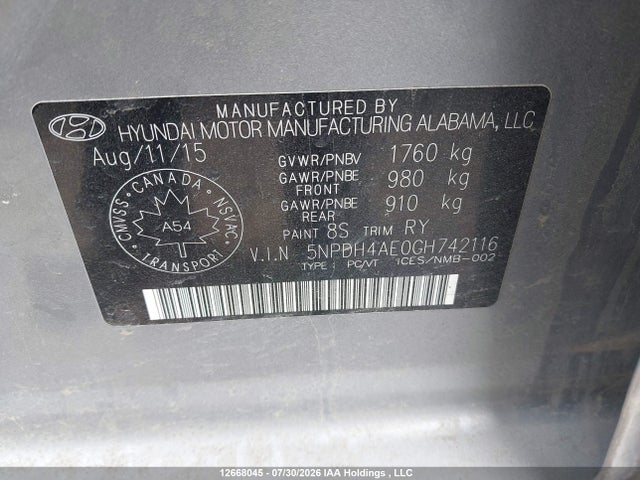 2016 Hyundai Elantra მანქანა იყიდება აუქციონზე, vin: 5NPDH4AE0GH742116, აუქციონის ნომერი: 12668045