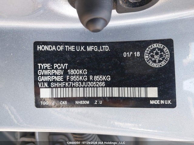 Продажа на аукционе авто 2018 Honda Civic Sport Touring, vin: SHHFK7H93JU305266, номер лота: 12668054