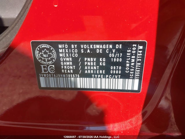 Продаж на аукціоні авто 2017 Volkswagen Jetta Wolfsburg Edition, vin: 3VWDB7AJ9HM385575, номер лоту: 12668057