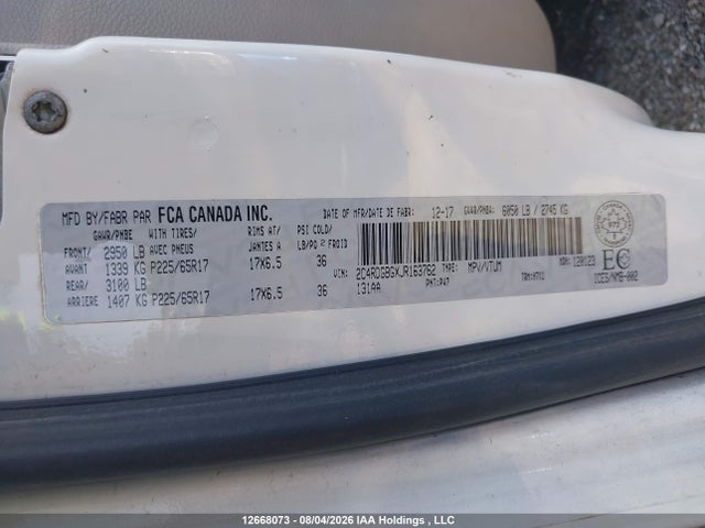 12668073 :رقم المزاد ، 2C4RDGBGXJR163762 vin ، 2018 Dodge Grand Caravan Se مزاد بيع