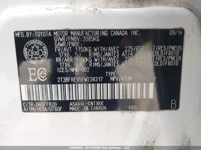 Toyota RAV4 LE 2015 2T3BFREV5FW238317 Image 18