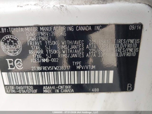 Toyota RAV4 LE 2015 2T3BFREV5FW238317 Image 9