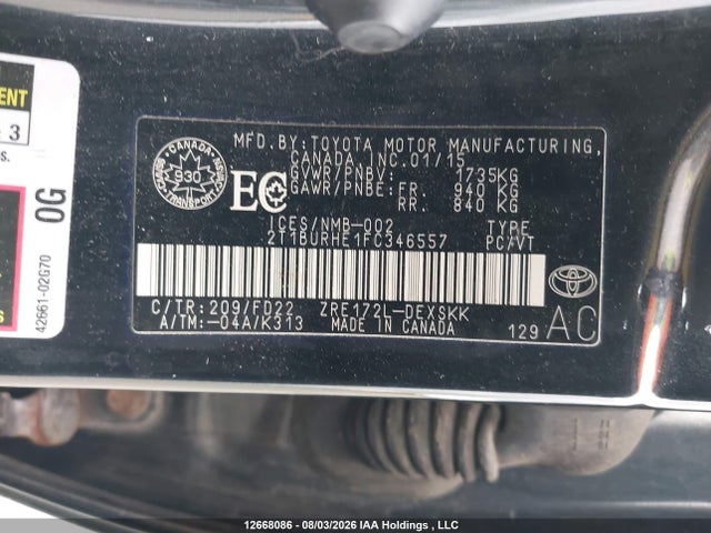 Toyota Corolla S 2015 2T1BURHE1FC346557 Image 9