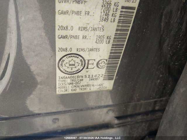 1N6AA0EC8FN511422 Nissan Titan Pro-4x/s/sl/sv