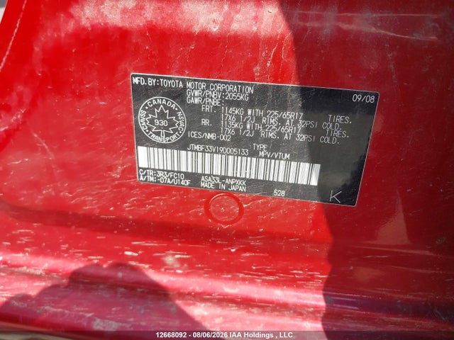 12668092 :رقم المزاد ، JTMBF33V19D005133 vin ، 2009 Toyota Rav4 مزاد بيع