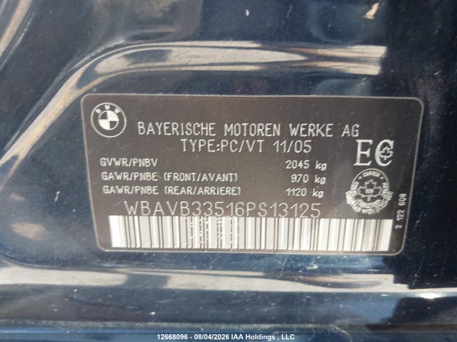 12668096 :رقم المزاد ، WBAVB33516PS13125 vin ، 2006 Bmw 3 Series مزاد بيع