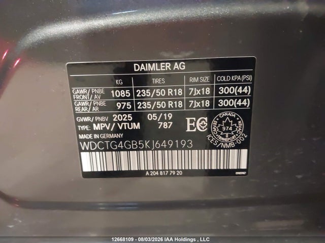 Aukcja sprzedaży 2019 Mercedes-benz Gla 250 4matic, vin: WDCTG4GB5KJ649193, numer aukcji: 12668109