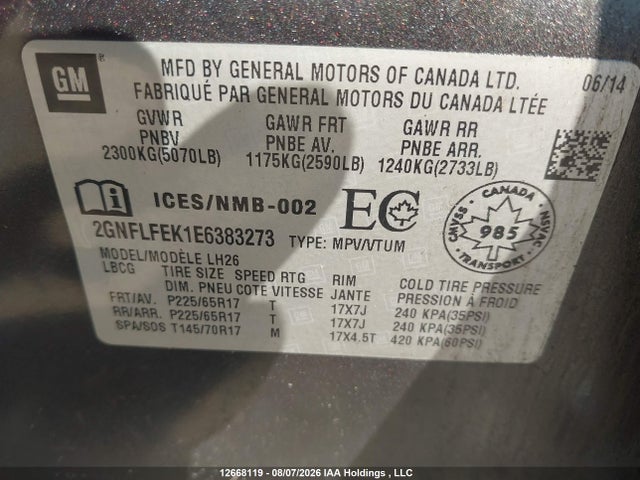 Chevrolet EQUINOX 1LT 2014 2GNFLFEK1E6383273 Image 15