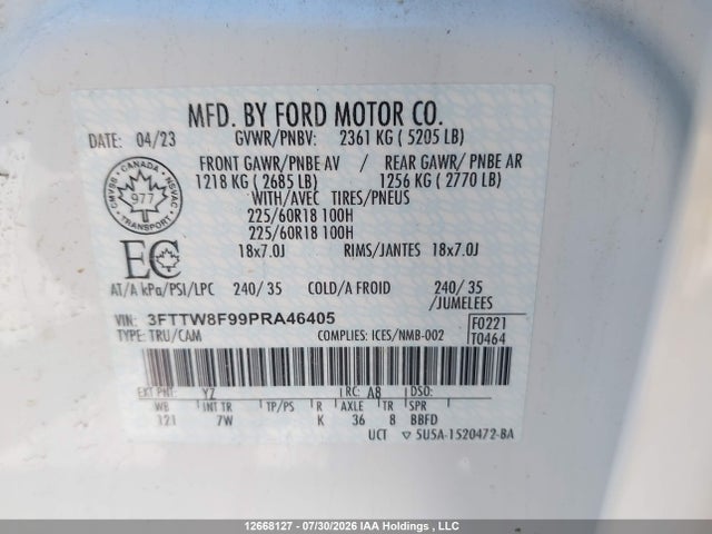 2023 Ford Maverick Xl/xlt/lariat მანქანა იყიდება აუქციონზე, vin: 3FTTW8F99PRA46405, აუქციონის ნომერი: 12668127