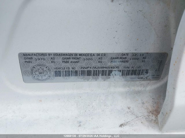 Aukcja sprzedaży 2011 Volkswagen Golf 2.5l Comfortline/2.5l Trendline, vin: 3VWPX7AJ0BM654035, numer aukcji: 12668130