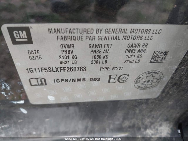 1G11F5SLXFF260783 Chevrolet Malibu 1lz