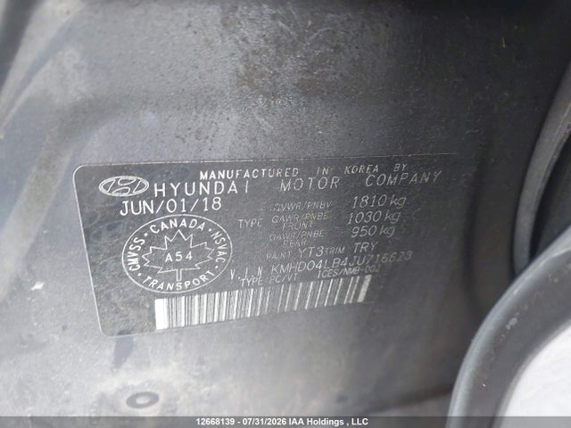 Aukcja sprzedaży 2018 Hyundai Elantra Sport, vin: KMHD04LB4JU716623, numer aukcji: 12668139