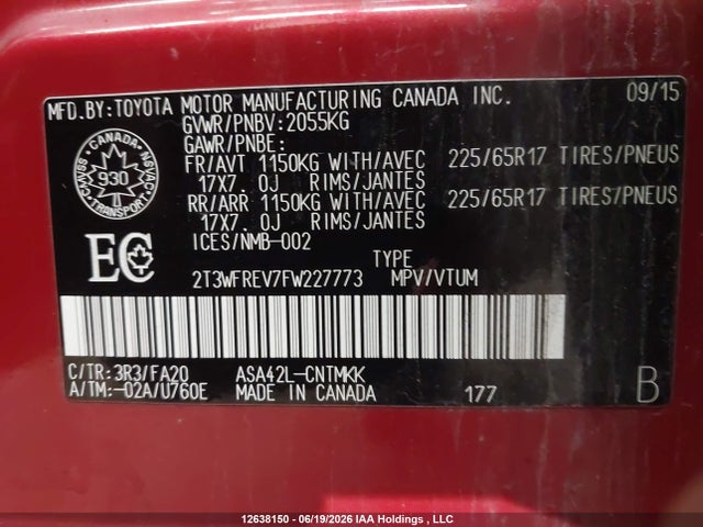 Toyota Rav4 Xle 2015 2T3WFREV7FW227773 Image 18