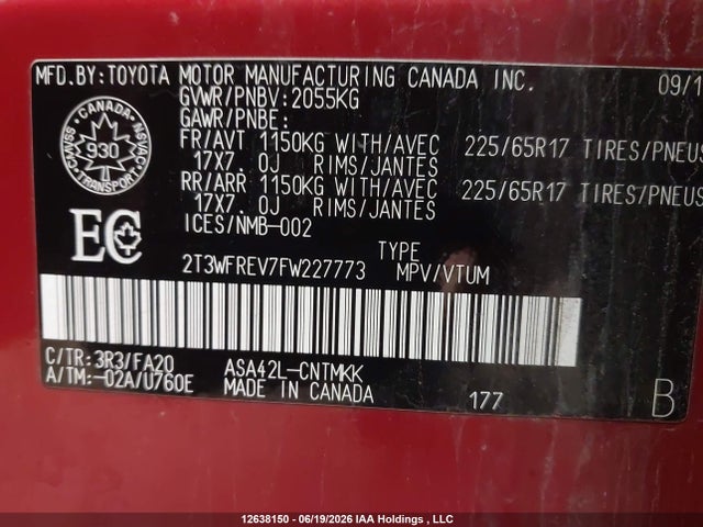 Toyota Rav4 Xle 2015 2T3WFREV7FW227773 Image 9