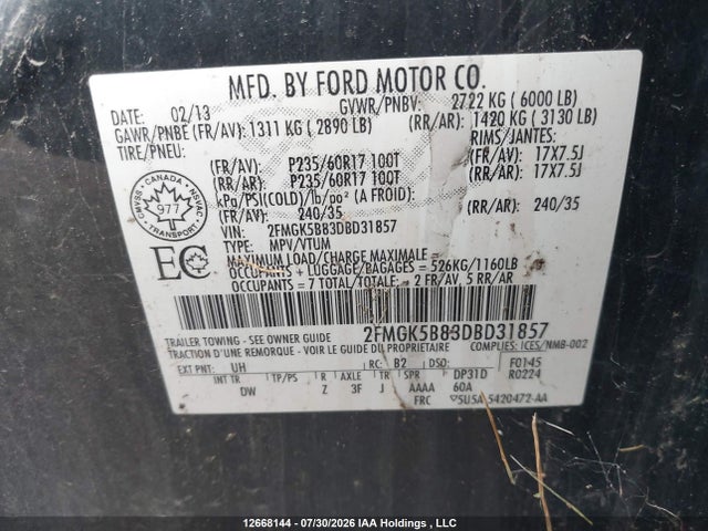 Продажа на аукционе авто 2013 Ford Flex, vin: 2FMGK5B83DBD31857, номер лота: 12668144