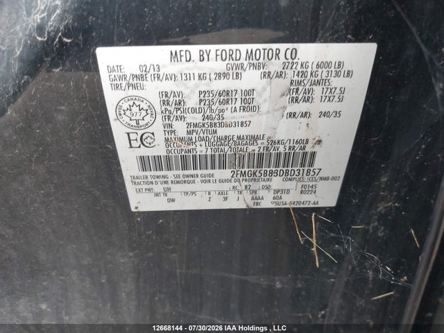 Продажа на аукционе авто 2013 Ford Flex, vin: 2FMGK5B83DBD31857, номер лота: 12668144