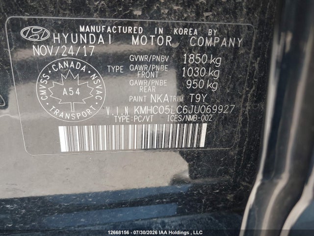 Продаж на аукціоні авто 2018 Hyundai Ioniq Hybrid Limited, vin: KMHC05LC6JU069927, номер лоту: 12668156