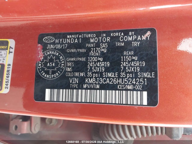 Aukcja sprzedaży 2017 Hyundai Tucson Limited/sport And Eco/se, vin: KM8J3CA26HU524251, numer aukcji: 12668168