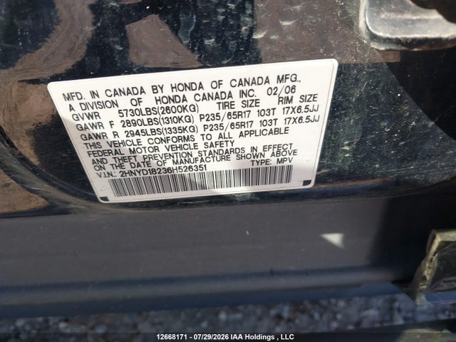 Aukcja sprzedaży 2006 Acura Mdx, vin: 2HNYD18236H526351, numer aukcji: 12668171
