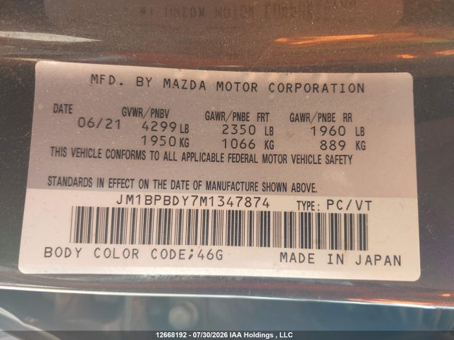 Aukcja sprzedaży 2021 Mazda Mazda3 Gt W/turbo, vin: JM1BPBDY7M1347874, numer aukcji: 12668192