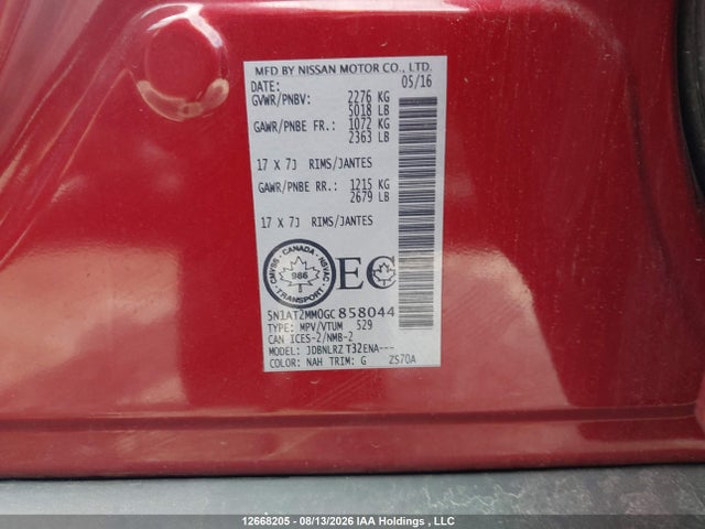 5N1AT2MM0GC858044 Nissan Rogue S/sl Premium/sv