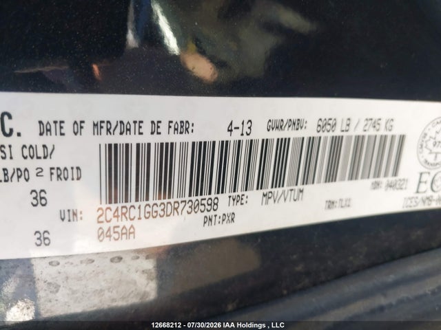 Aukcja sprzedaży 2013 Chrysler Town & Country Limited, vin: 2C4RC1GG3DR730598, numer aukcji: 12668212