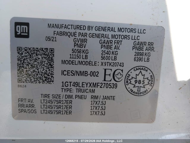 1GT49LEYXMF270539 GMC Sierra K2500 Heavy Duty