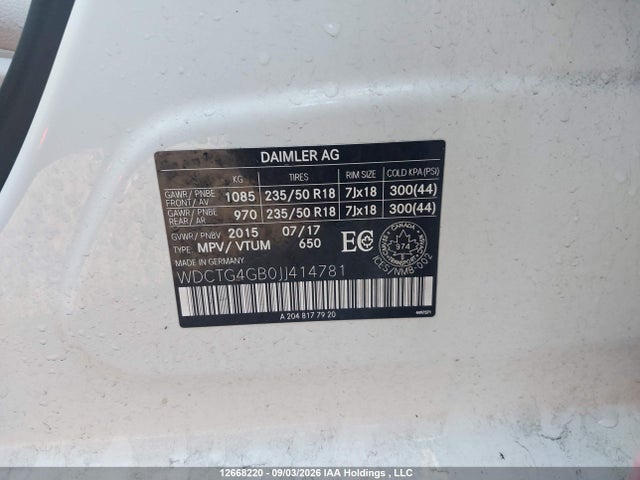 Aukcja sprzedaży 2018 Mercedes-benz Gla 250 4matic, vin: WDCTG4GB0JJ414781, numer aukcji: 12668220
