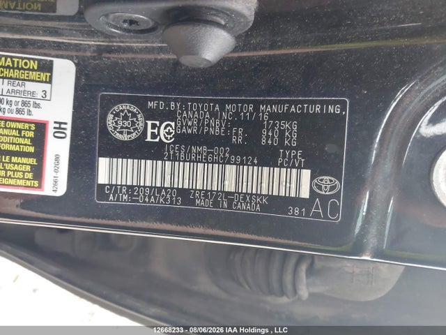 2T1BURHE6HC799124 Toyota COROLLA SE