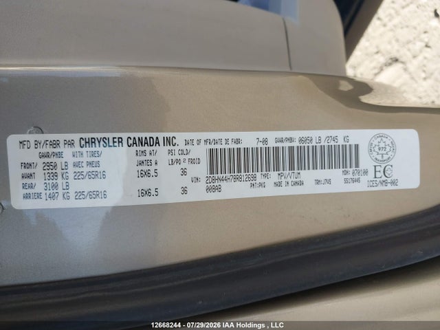 Aukcja sprzedaży 2008 Dodge Grand Caravan Se, vin: 2D8HN44H78R812698, numer aukcji: 12668244