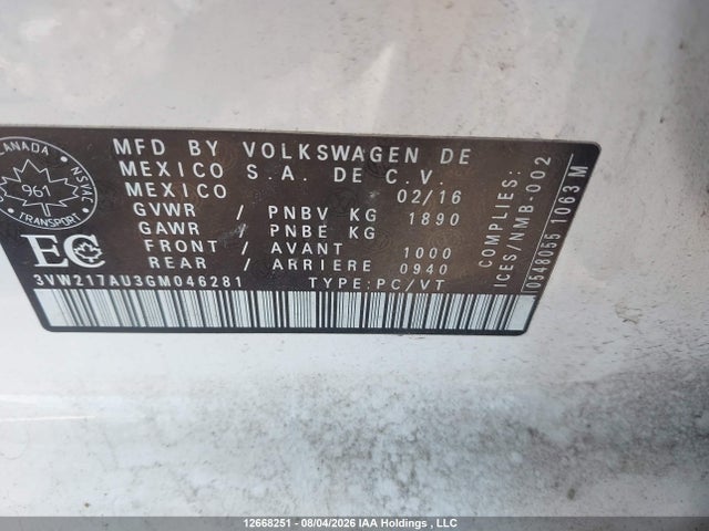 Продажа на аукционе авто 2016 Volkswagen Golf S/se/sel, vin: 3VW217AU3GM046281, номер лота: 12668251