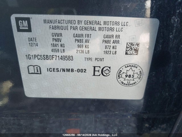 Chevrolet Cruze 1lt 2015 1G1PC5SB0F7149583 Image 18