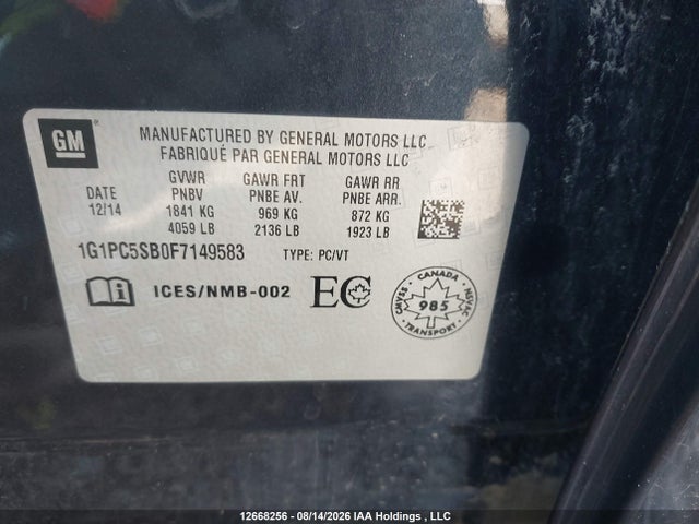 Chevrolet Cruze 1lt 2015 1G1PC5SB0F7149583 Image 9