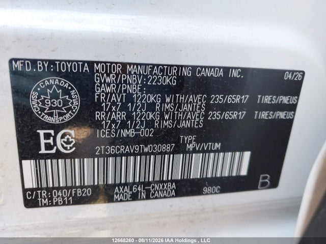 Aukcja sprzedaży 2026 Toyota Rav4, vin: 2T36CRAV9TW030887, numer aukcji: 12668260