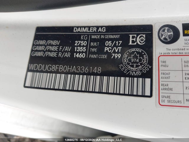Auction sale of the 2017 Mercedes-benz S 550 4matic, vin: WDDUG8FB0HA336148, lot number: 12668275