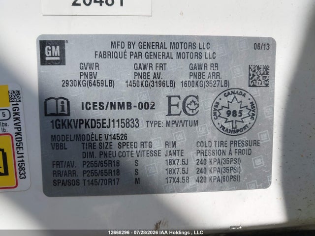 GMC ACADIA SLE 2014 1GKKVPKD5EJ115833 Image 9