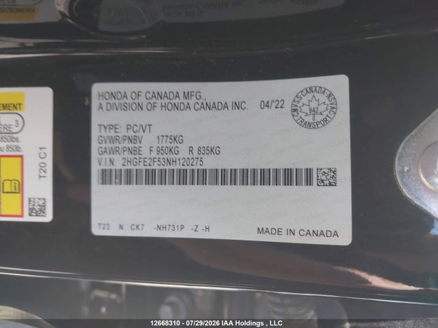 Honda Civic 2022 2HGFE2F53NH120275 Image 9