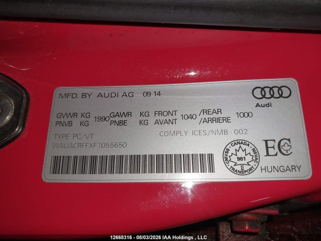 WAUACRFFXF1055650 Audi A3