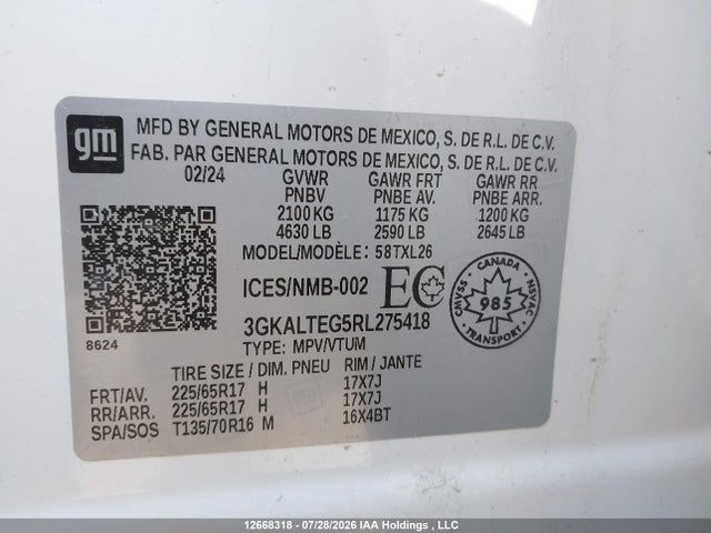 Продаж на аукціоні авто 2024 Gmc Terrain Sle, vin: 3GKALTEG5RL275418, номер лоту: 12668318