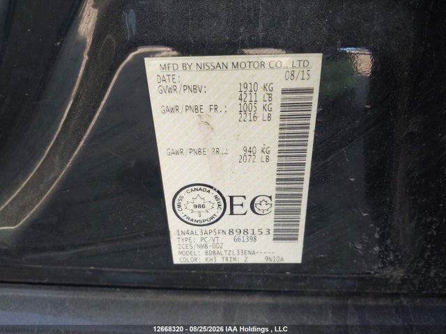 1N4AL3AP5FN898153 Nissan Altima 2.5/s/sv/sl