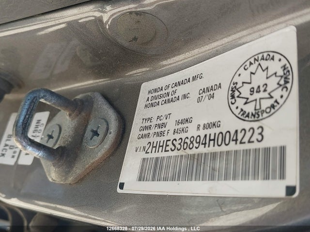Продаж на аукціоні авто 2004 Acura El, vin: 2HHES36894H004223, номер лоту: 12668328