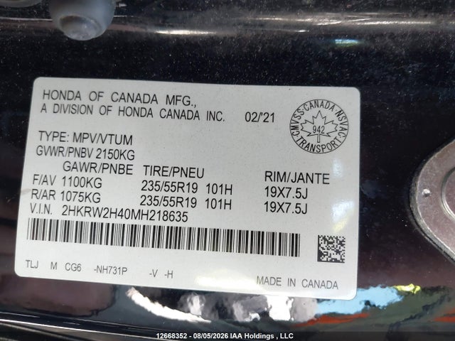 Honda CR-V 2021 2HKRW2H40MH218635 Image 19