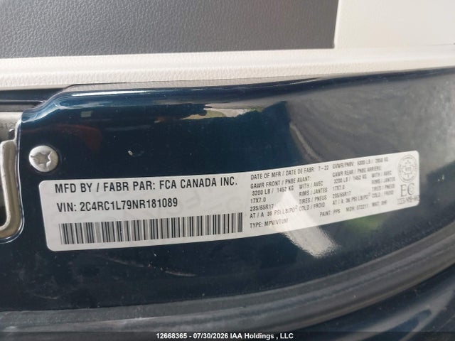2C4RC1L79NR181089 Chrysler Pacifica Hybrid Touring L