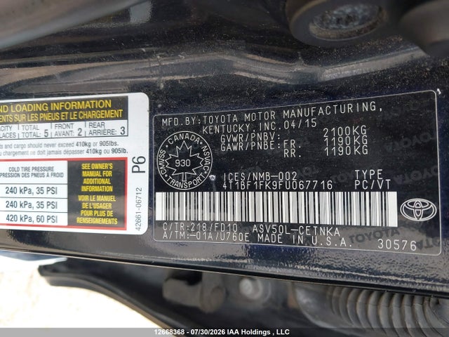 Продажа на аукционе авто 2015 Toyota Camry Le/xle/se/xse, vin: 4T1BF1FK9FU067716, номер лота: 12668368