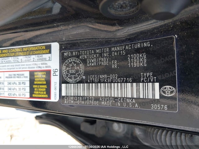 Продажа на аукционе авто 2015 Toyota Camry Le/xle/se/xse, vin: 4T1BF1FK9FU067716, номер лота: 12668368