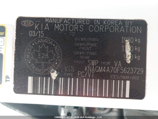 Продаж на аукціоні авто 2015 Kia Optima Lx, vin: KNAGM4A70F5623729, номер лоту: 12668391