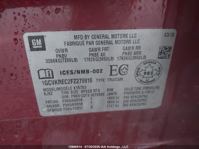 Chevrolet Silverado K1500 Lt 2015 1GCVKREC2FZ279916 Image 9