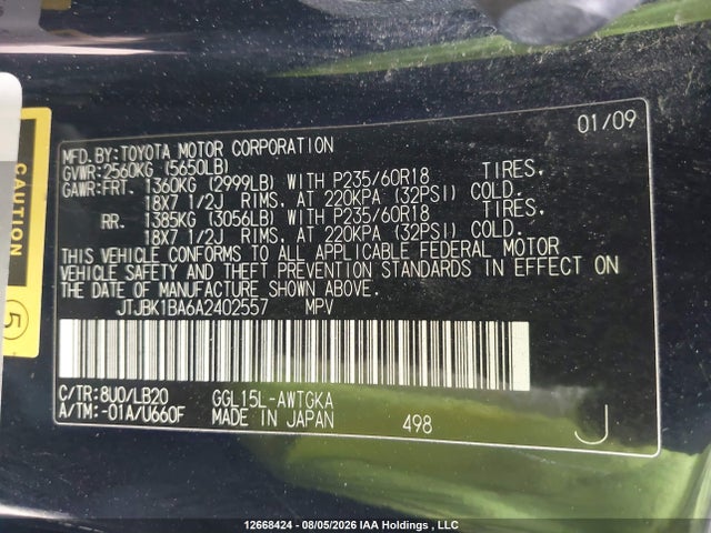 Aukcja sprzedaży 2010 Lexus Rx 350, vin: JTJBK1BA6A2402557, numer aukcji: 12668424