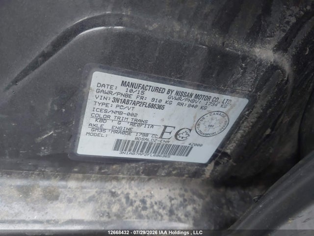 Aukcja sprzedaży 2015 Nissan Sentra S/sv/sr/sl, vin: 3N1AB7AP2FL686365, numer aukcji: 12668432